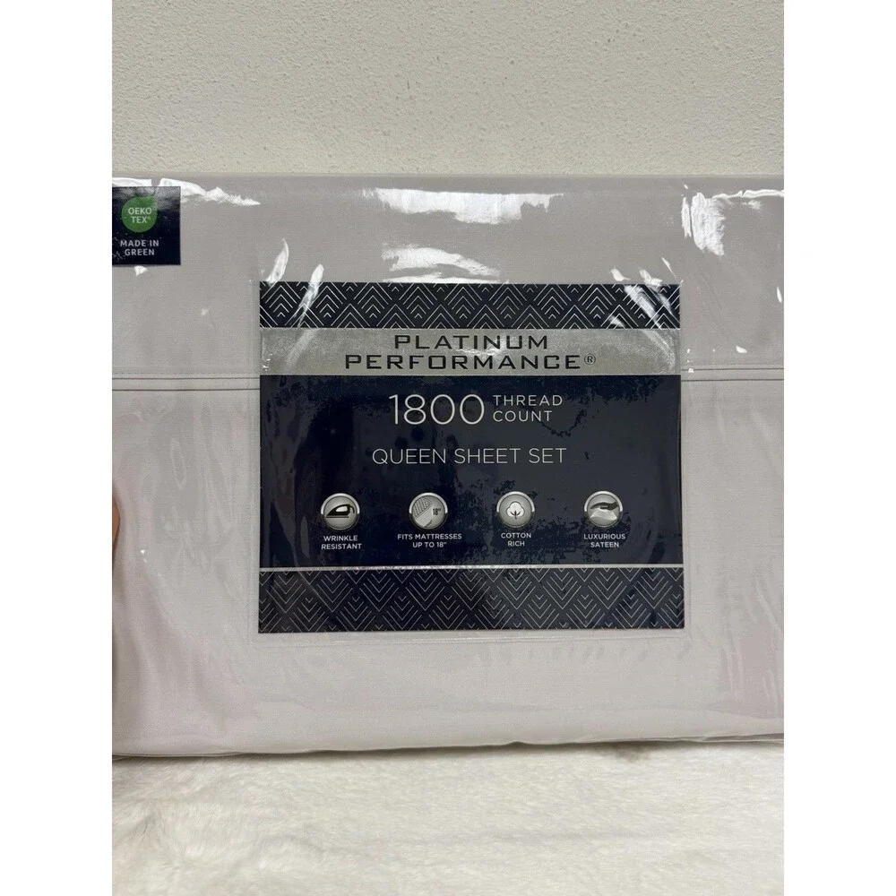 PLATINUM PERFORMANCE 1800 Thread Count Queen Sheet Set Light Grey NEW
